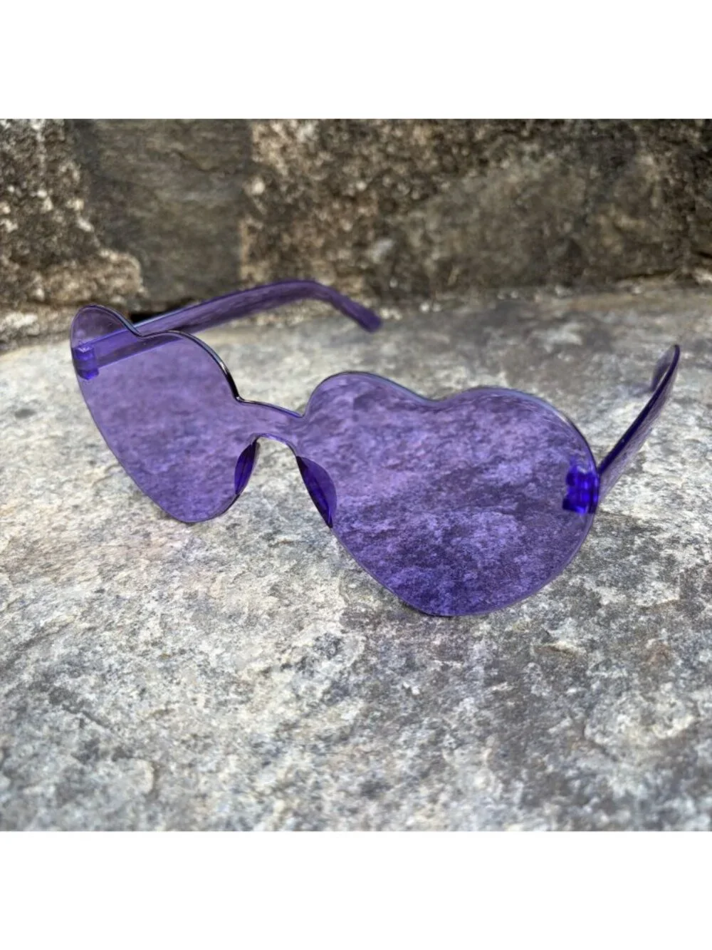 Purple Heart Shaped Sunglasses Rimless Tinted Festival Rave Party Boho Pride NEW